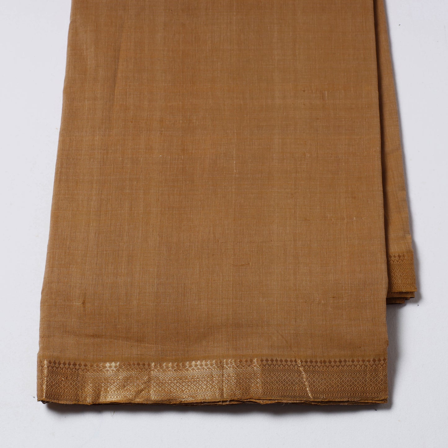 Brown - Mangalagiri Handloom Cotton Nizam Zari Border Fabric