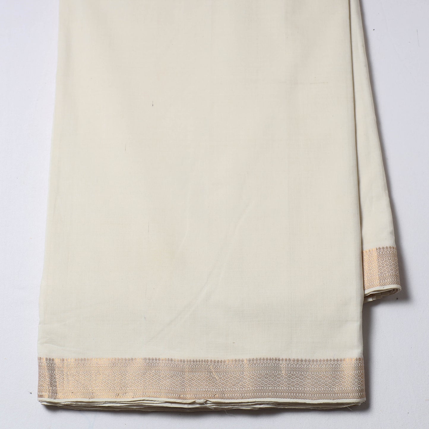White - Mangalagiri Handloom Cotton Nizam Zari Border Fabric