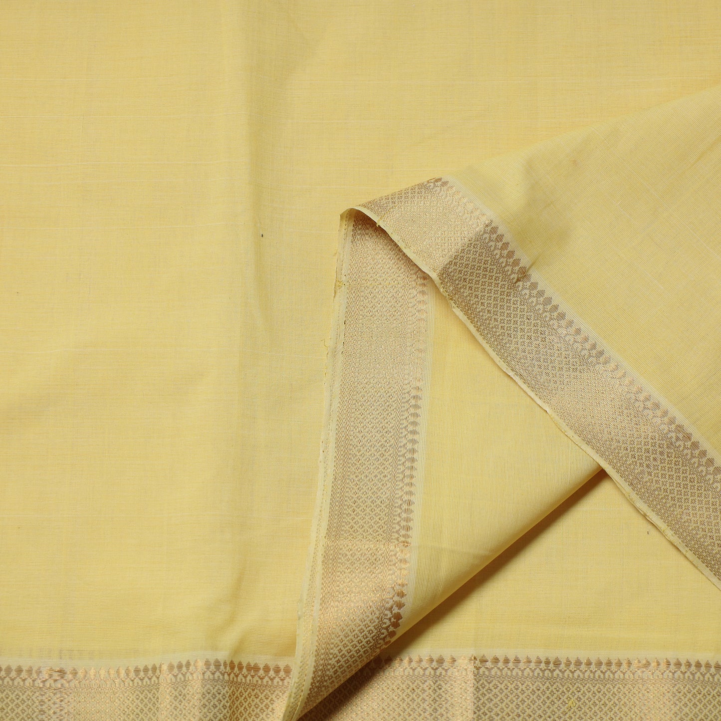 Yellow - Mangalagiri Handloom Cotton Nizam Zari Border Fabric