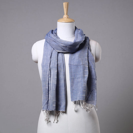 Blue - Maniabandha Ikat Weave Handloom Cotton Stole with Tassels