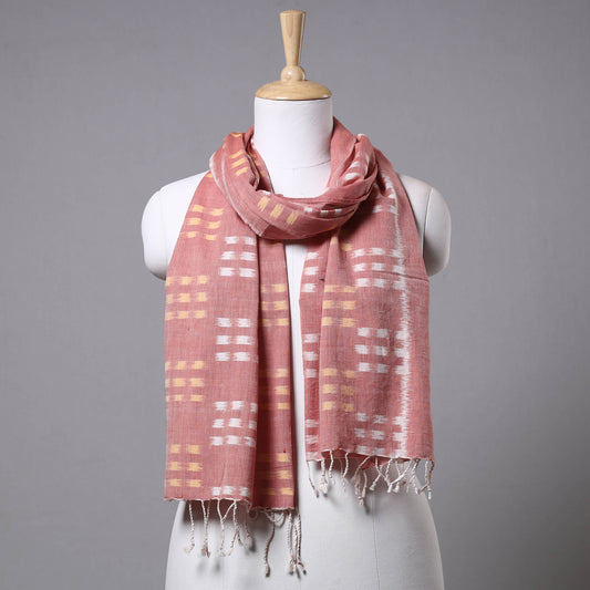 Peach -Maniabandha Ikat Weave Handloom Cotton Stole with Tassels