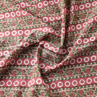 Bloom Flowers Stripes Pattern In Red & Green Sanganeri Block Printed Cotton Fabric