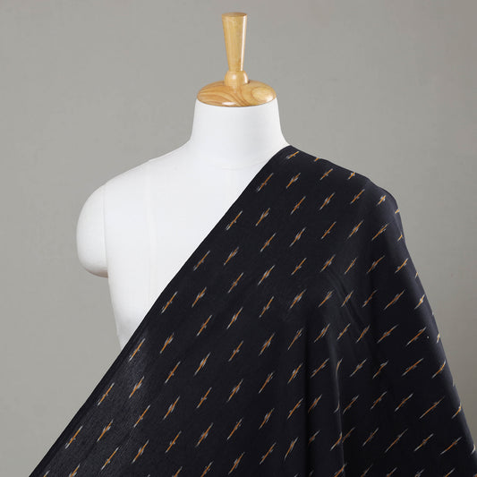 Motifs On Black Pochampally Ikat Weave Cotton Fabric