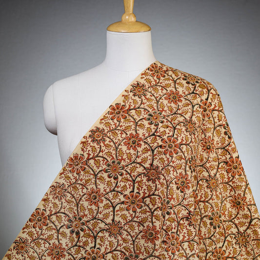 Beige - Pedana Kalamkari Block Printed Cotton Fabric