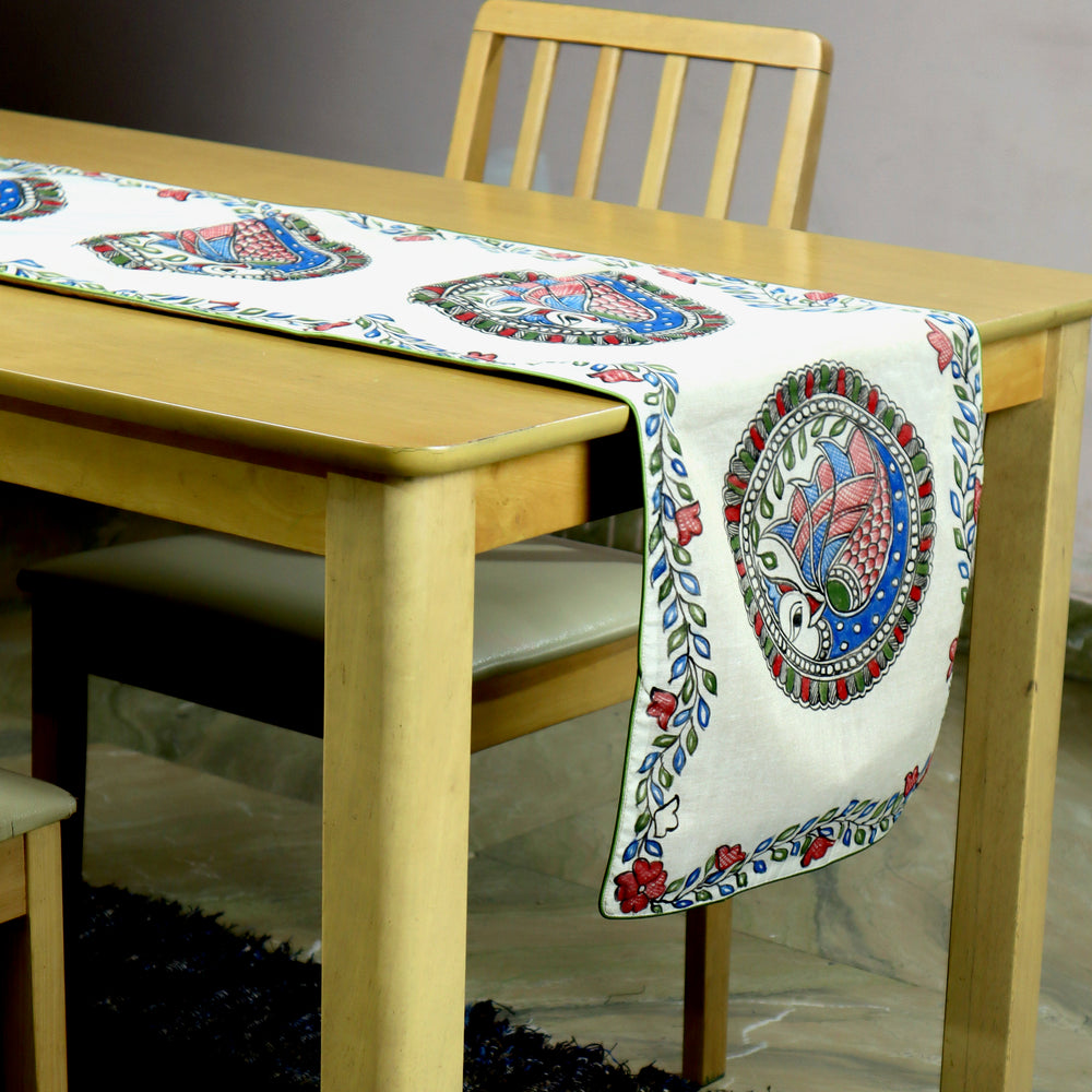 Madhubani Handpainted Chanderi Table Runner