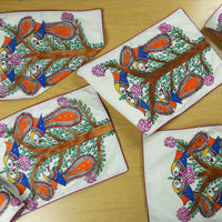 Madhubani Handpainted Chanderi Table Runner & Table Mats Set