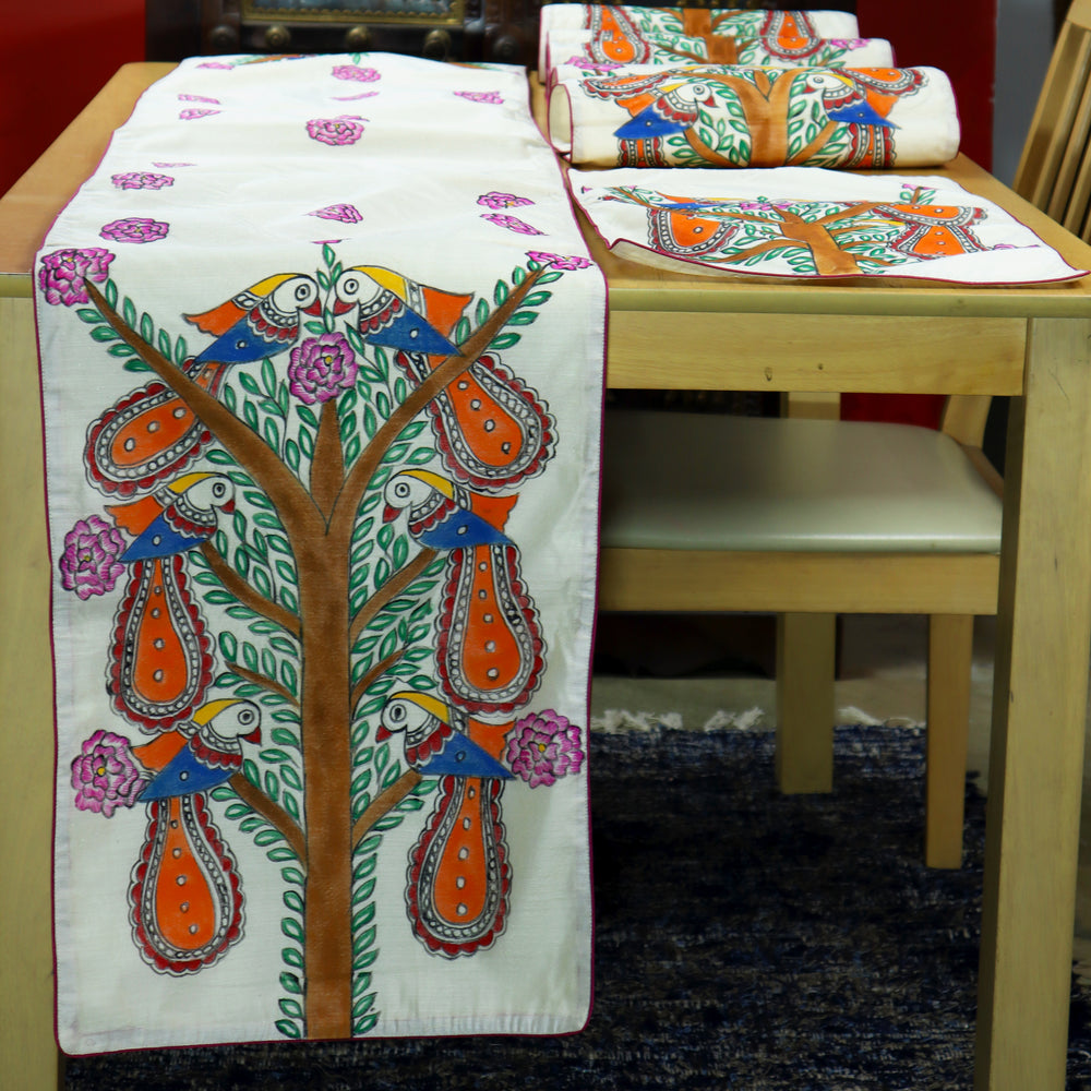 Madhubani Handpainted Chanderi Table Runner