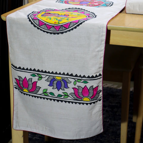 Madhubani Handpainted Chanderi Table Runner