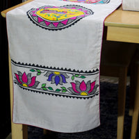 Madhubani Handpainted Chanderi Table Runner & Mats Set