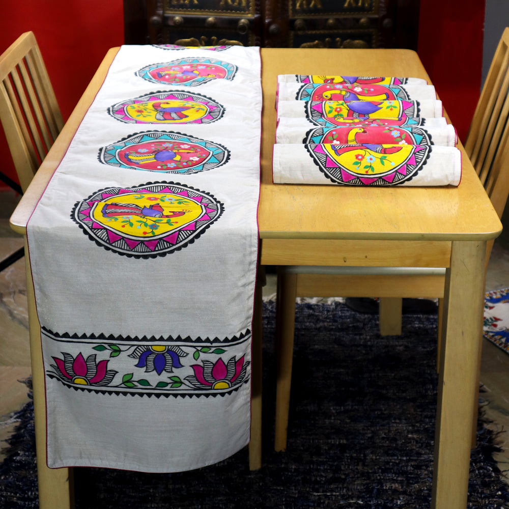 Madhubani Handpainted Chanderi Table Runner