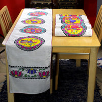 Madhubani Handpainted Chanderi Table Runner & Mats Set