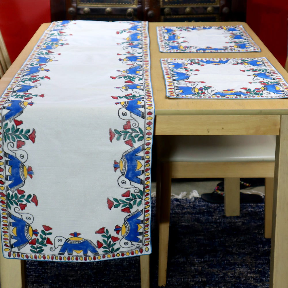 Madhubani Handpainted Chanderi Table Runner