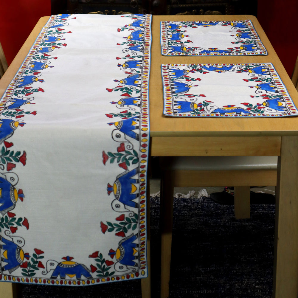 Madhubani Handpainted Chanderi Table Runner