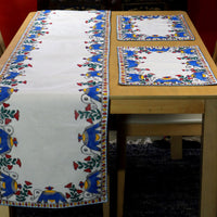 Madhubani Handpainted Chanderi Table Runner & Table Mats Set