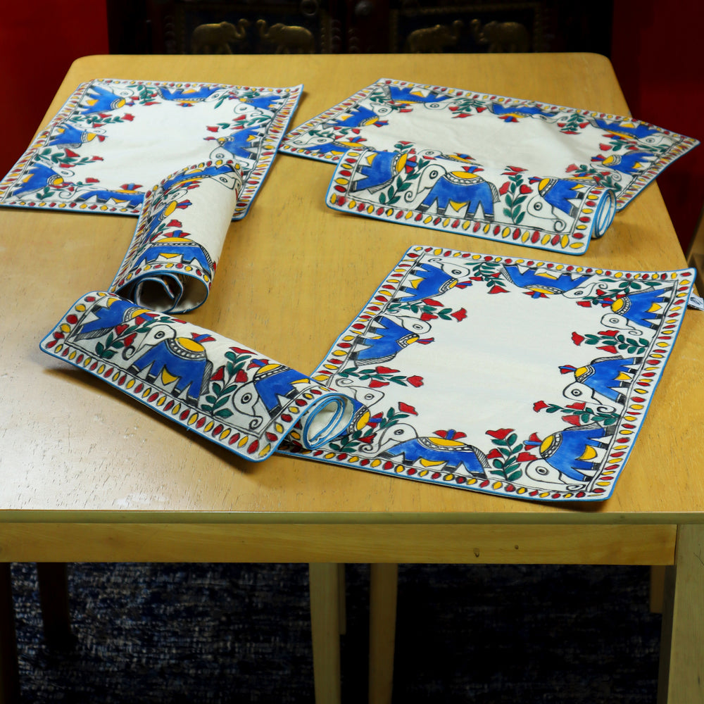 Madhubani Handpainted Chanderi Table Mats