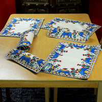 Madhubani Handpainted Chanderi Table Runner & Table Mats Set