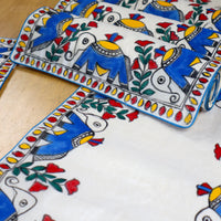 Madhubani Handpainted Chanderi Table Runner & Table Mats Set