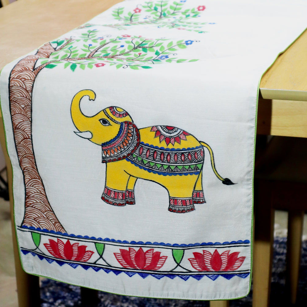 Madhubani Handpainted Chanderi Table Runner