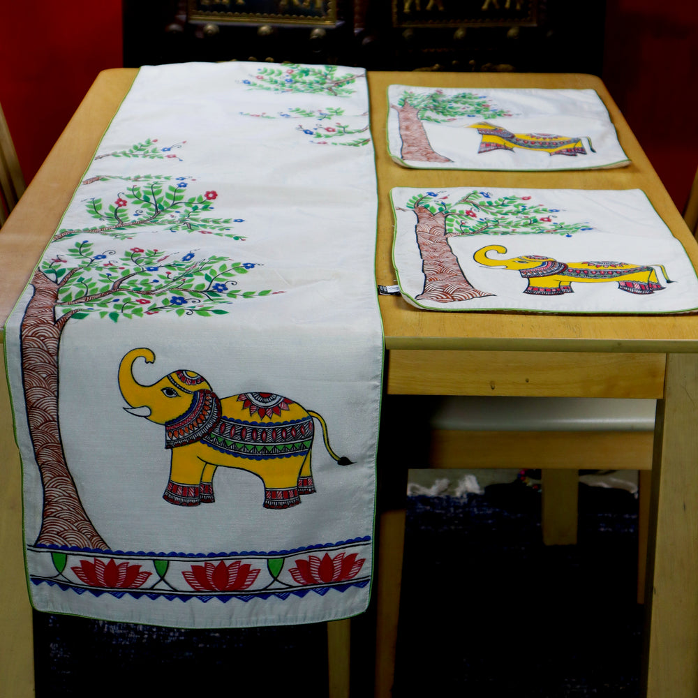 Madhubani Handpainted Chanderi Table Runner