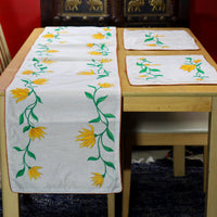 Madhubani Handpainted Chanderi Table Runner & Mats Set