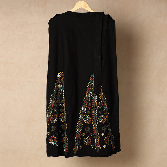 Black - Bengal Kantha Embroidery Cotton Wrap Around Skirt