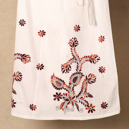 White - Bengal Kantha Embroidery Cotton Wrap Around Skirt