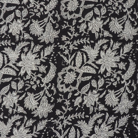 Black with White Block Printed Cotton Bagru Fabric 