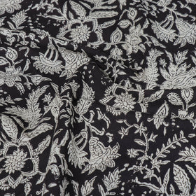 Black with White Block Printed Cotton Bagru Fabric 