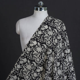 Black with White Block Printed Cotton Bagru Fabric 