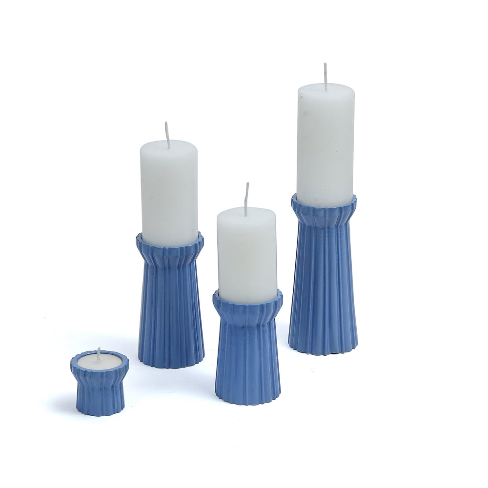 Qutub  Azure Blue Candle Stand - Set Of 4