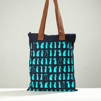 Blue - Assam Bihu Black Canvas Cotton Shoulder Bag