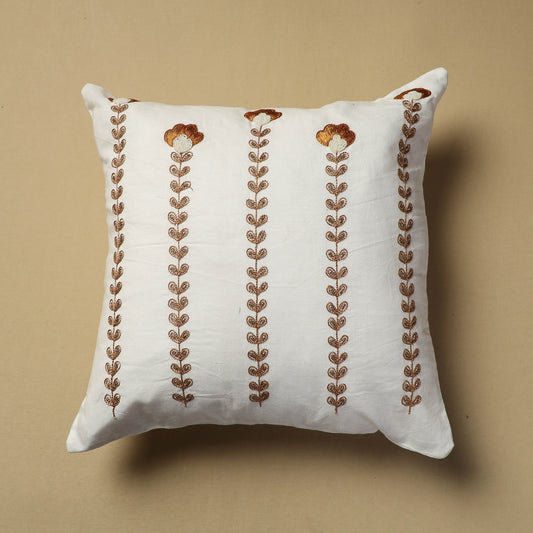 White - Hand Embroidery Plain Cotton Cushion Cover (16 x 16 in)