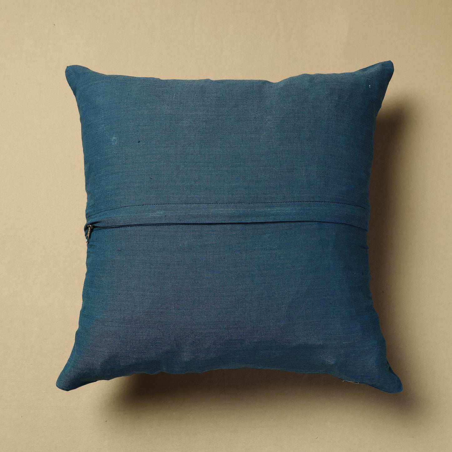 Blue - Hand Embroidery Plain Cotton Cushion Cover (16 x 16 in)