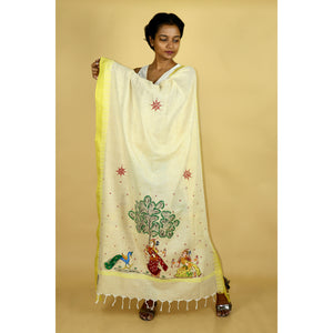 Pattachitra Handpainted Yellow Cotton Dupatta