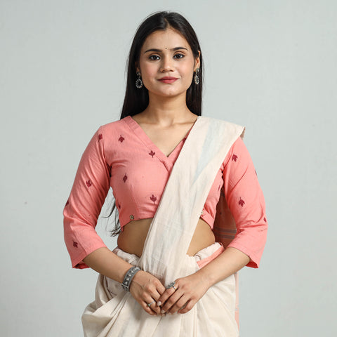 Pink - Jacquard Weave Cotton Stitched Blouse 10