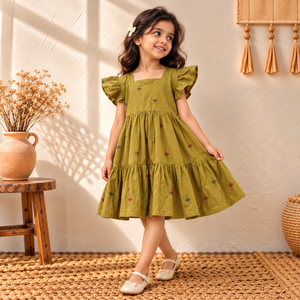Pure Cotton Girls Tiered Frock Dress in Jacquard Weaving (3-4 Years) 31