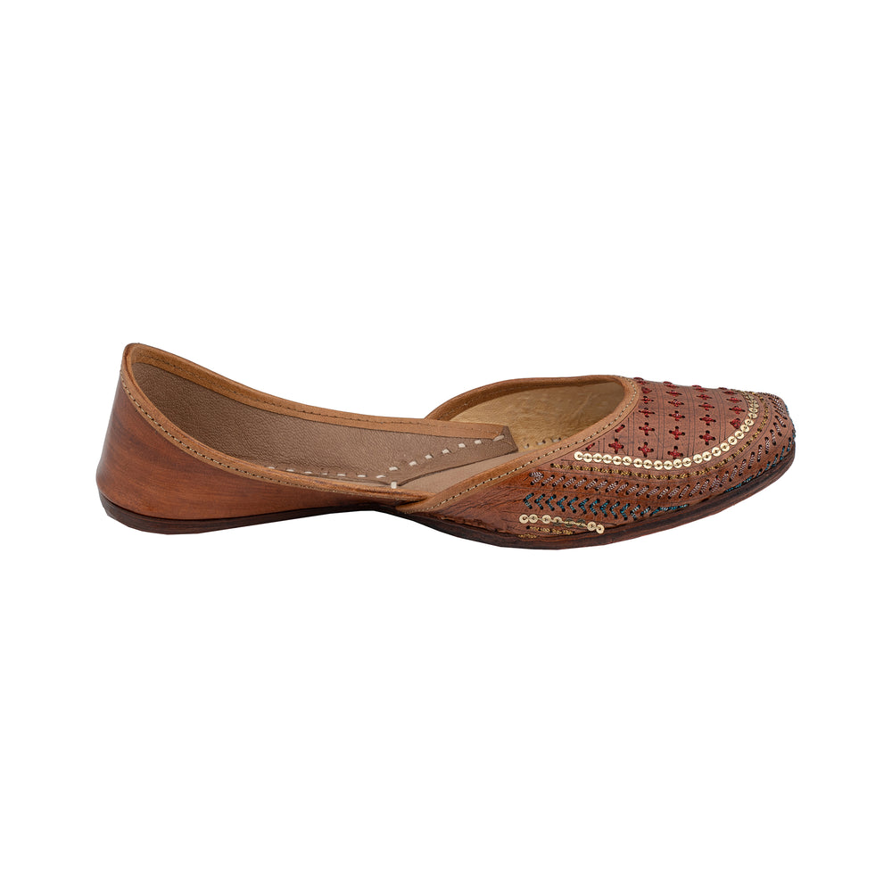 Tan Walnut Coffee Women's Kolhapuri Leather Jutti