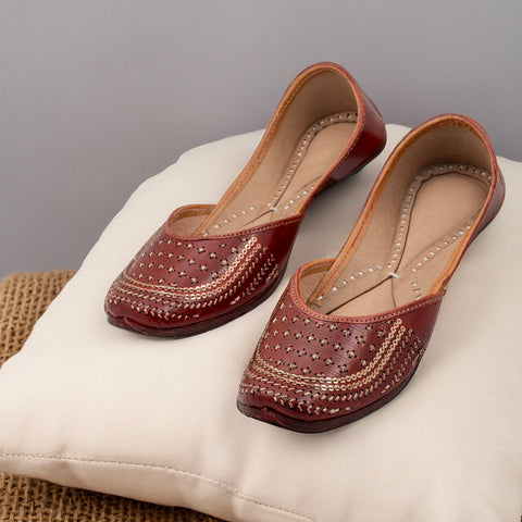 Red Brown Sepia Women's Kolhapuri Leather Jutti