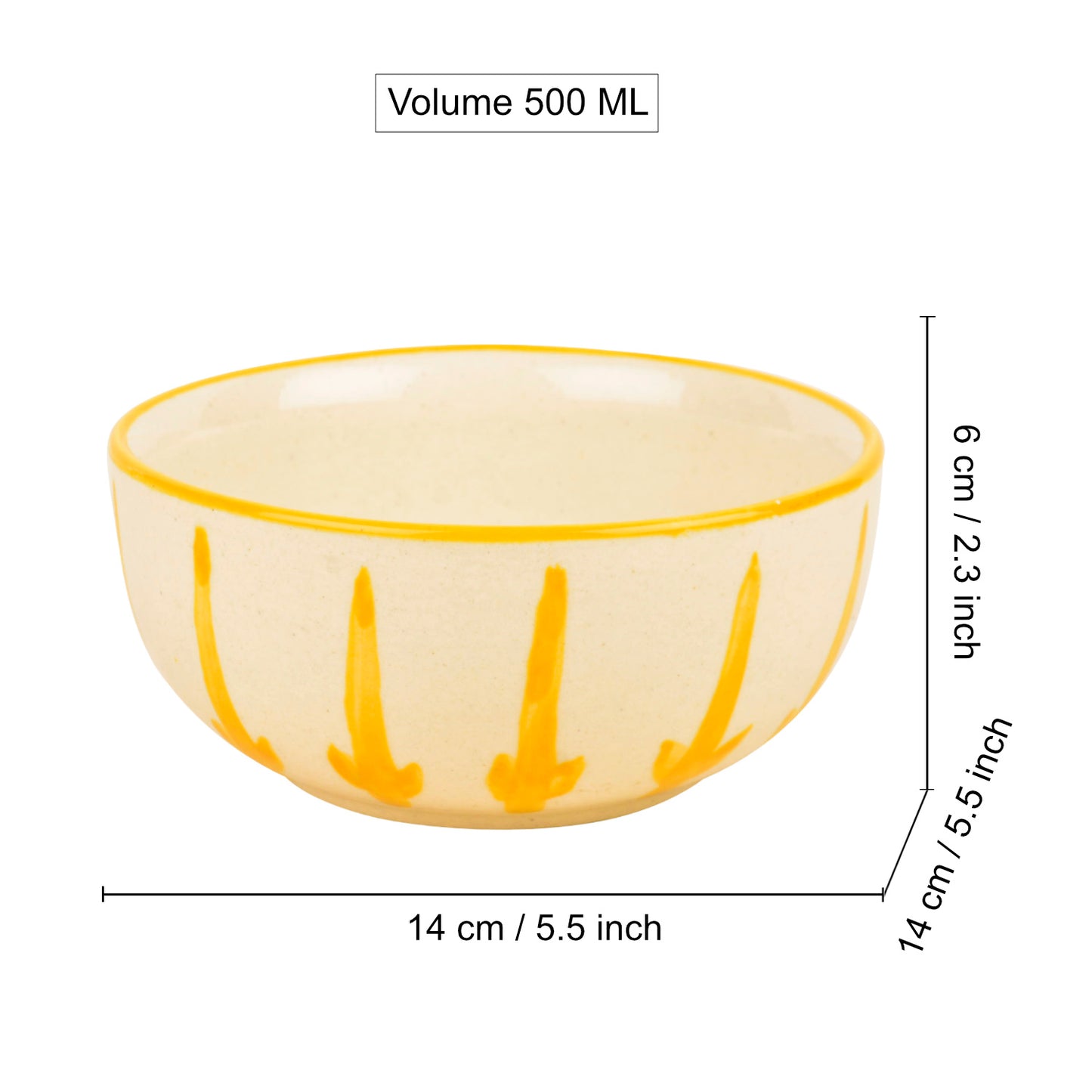“The Lucid Yellow Collection” Ceramic Floral Serving Bowls (Set of 2, Yellow and Off White , Diameter – 5.5 inches)