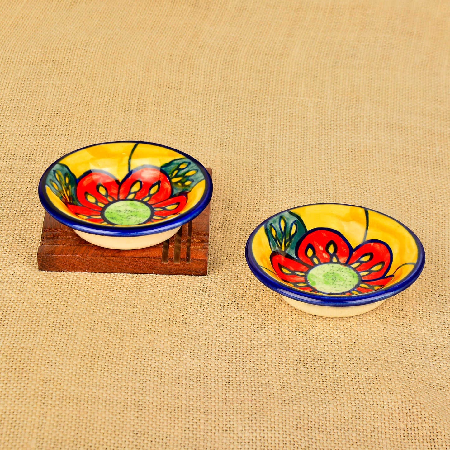 Handpainted Floral Round Ceramic Dip Bowls (Set of 2, Multicolor)