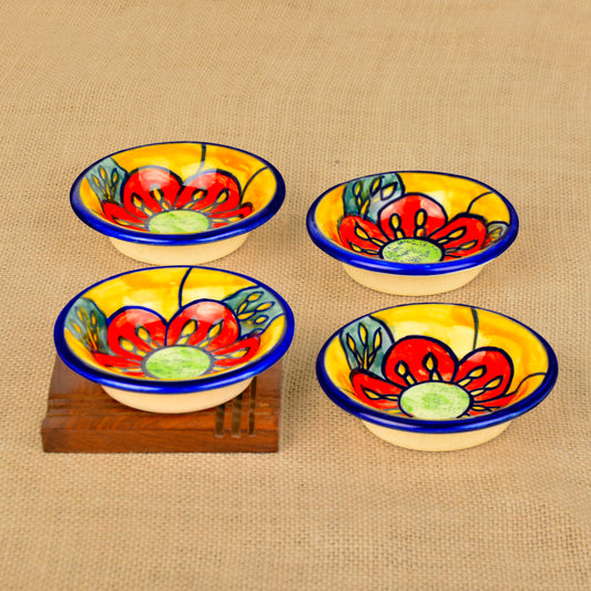 Handpainted Floral Round Ceramic Dip Bowls (Set of 4, Multicolor)