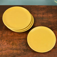 “Golden Glow Collection” Premium Ribbed Ceramic Dinner Serving Plates (Set of 4, Yellow, Diameter – 10 inches)