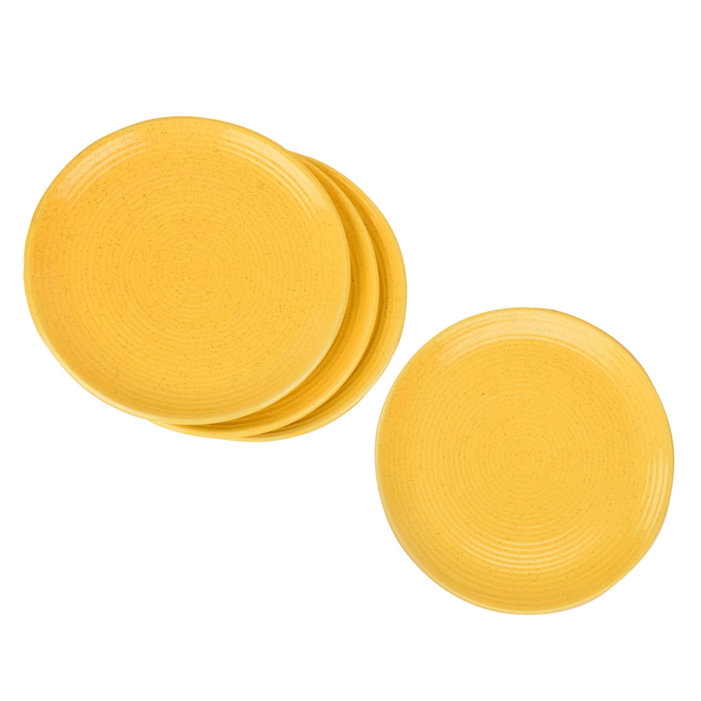 “Golden Glow Collection” Premium Ribbed Ceramic Dinner Serving Plates (Set of 4, Yellow, Diameter – 10 inches)