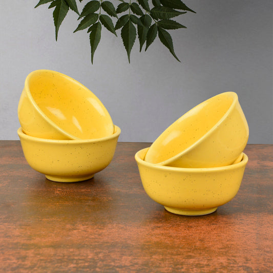 "Golden Glow Collection" Premium Ceramic Dinner Serving Bowls (Set of 4, Yellow , 160 ml)