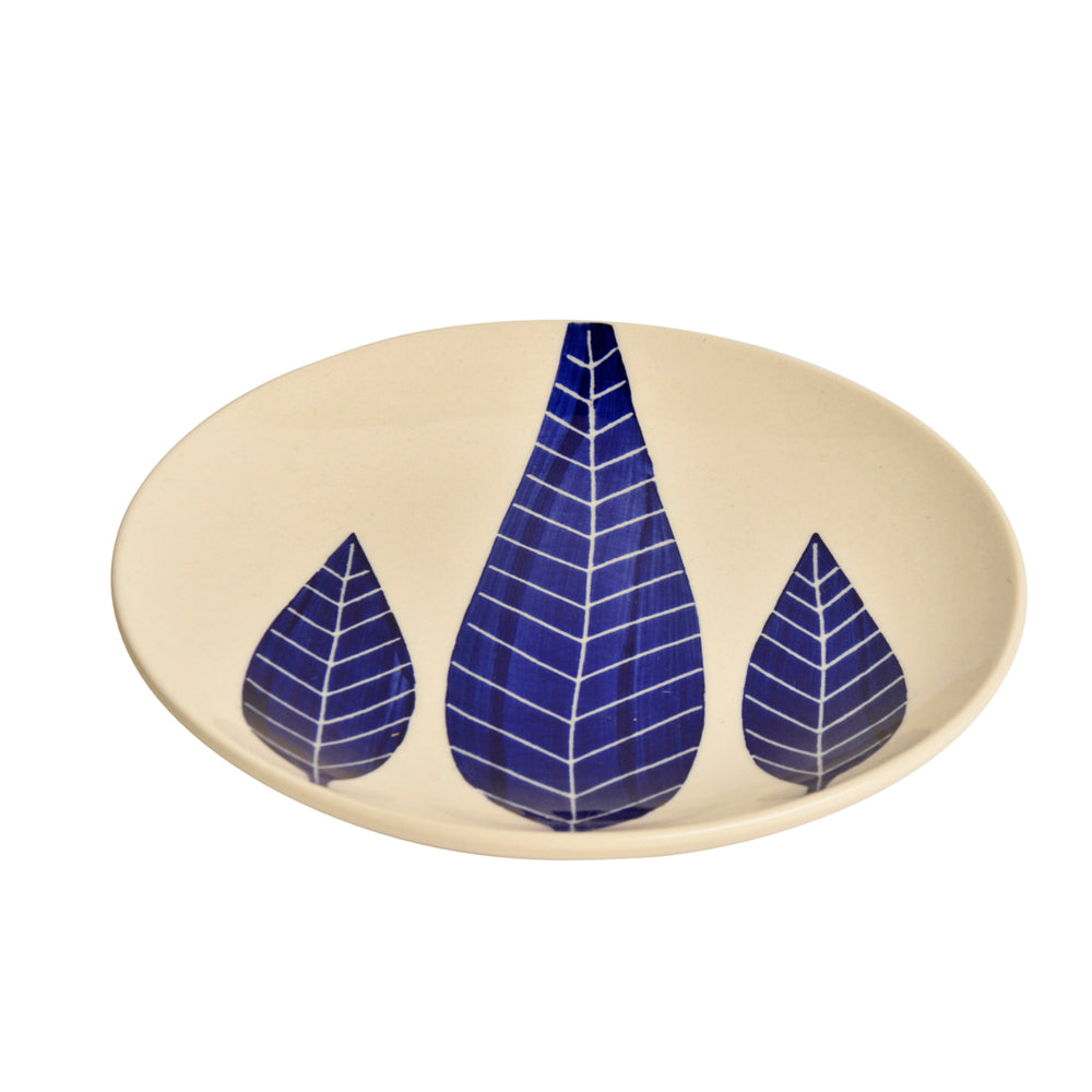 Hand Painted Ceramic Blue Leaf Quarter Plates (7 inches, Set of 2)