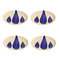 Hand Painted Ceramic Blue Leaf Quarter Plates (7 inches, Set of 4)