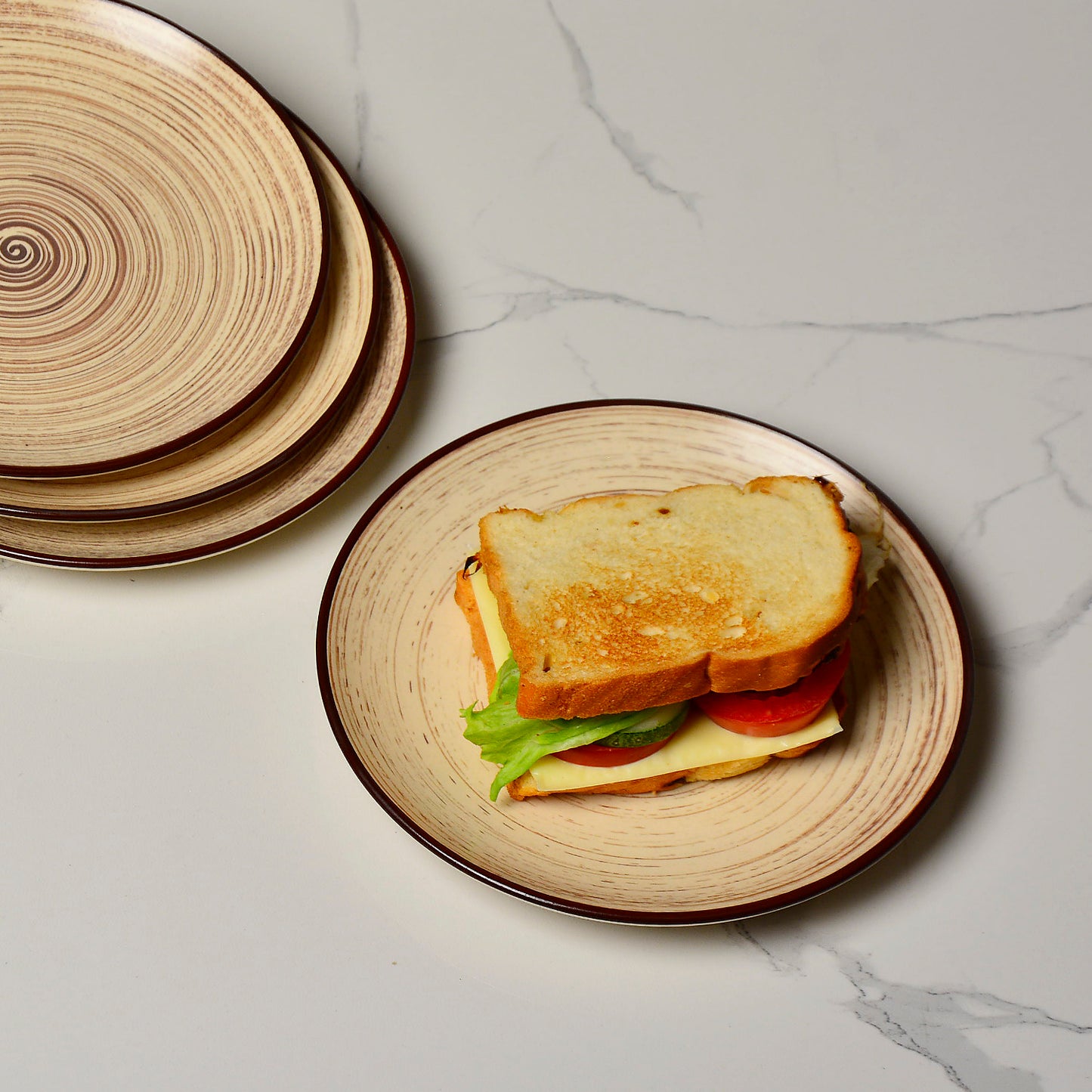 Hand Glazed Earthy Swirl Ceramic Quarter Plates (7 inches, Set of 4, Brown)