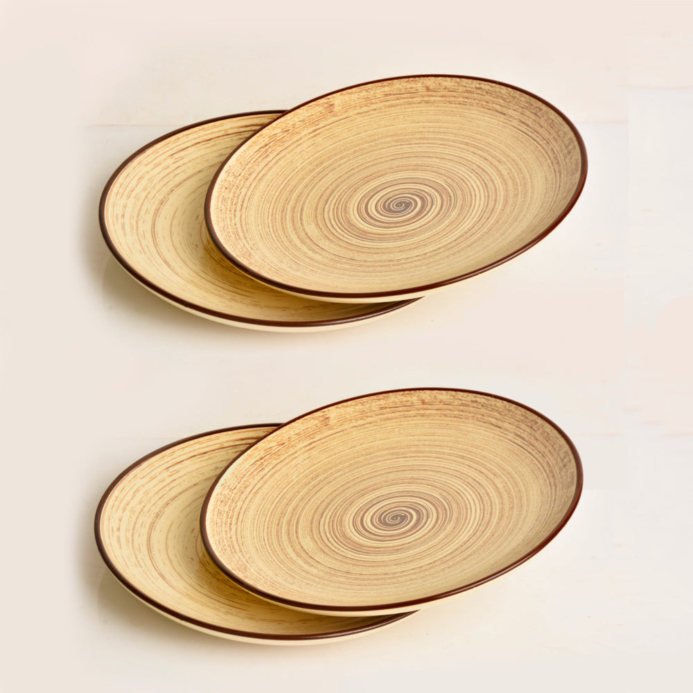 Hand Glazed Earthy Swirl Ceramic Quarter Plates (7 inches, Set of 4, Brown)