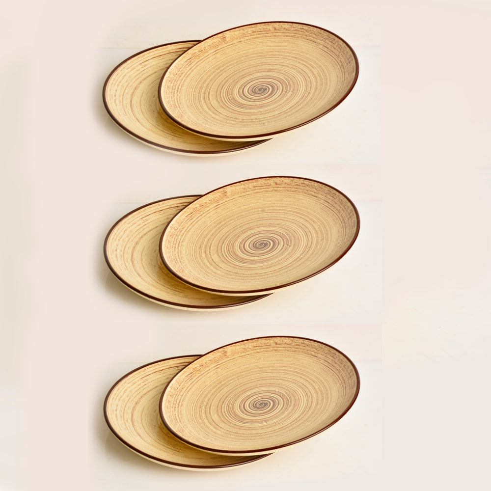 Hand Glazed Earthy Swirl Ceramic Quarter Plates (7 inches, Set of 6, Brown)