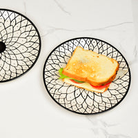 Hand Painted Black and White Spiral Ceramic Quarter Plates (7 inches, Set of 2)